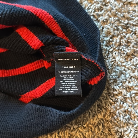 Who What Wear Black and Red Knit Top with Gold Button Accent - Picture 8 of 10